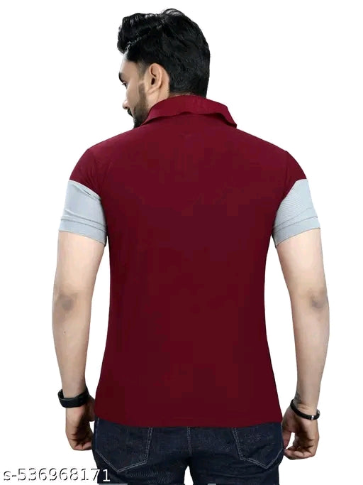Trending Men Striped Polo Neck Polycotton Maroon T-Shirt