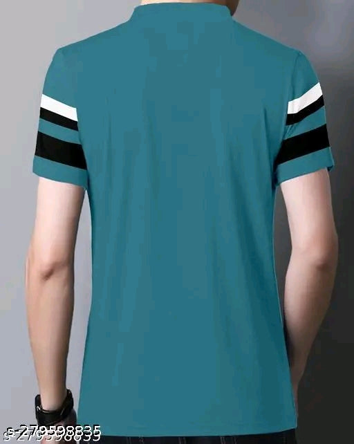 GESPO Men's Horizontal Stripes Polo Teal Tshirts