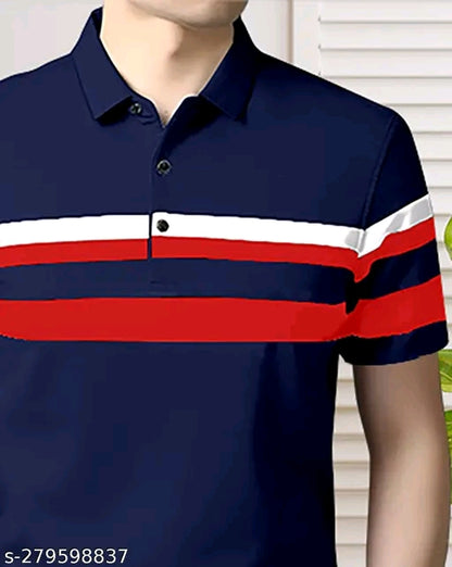 GESPO Men's Striped Polo Blue Tshirts