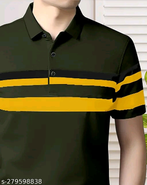 GESPO Men's Striped Polo Olive Tshirts