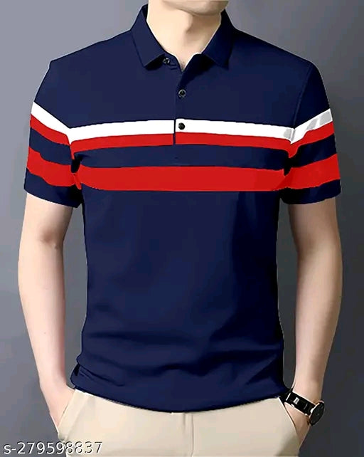 GESPO Men's Striped Polo Blue Tshirts